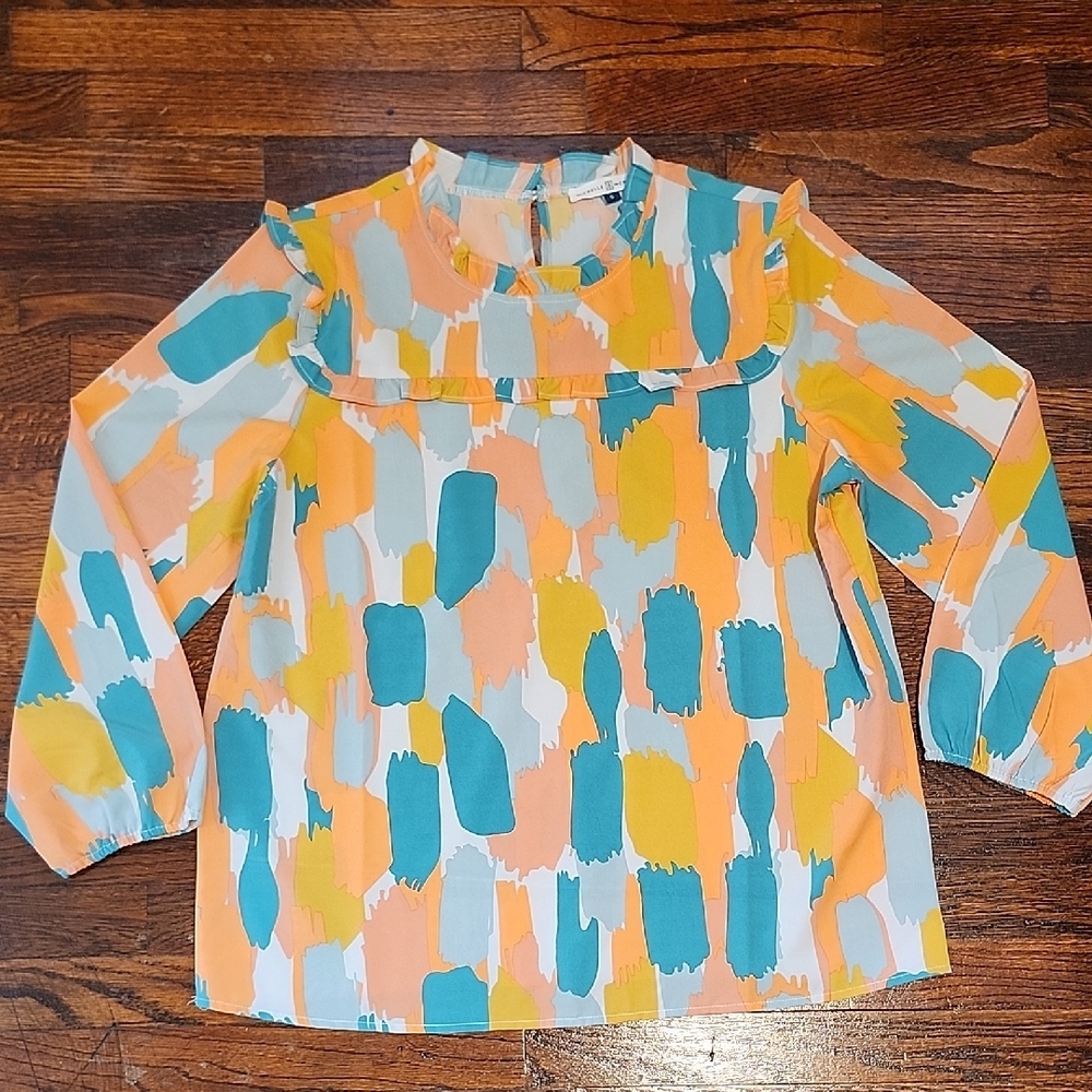 Michelle McDowell Colorful Abstract Boho Peasant Women's Long Sleeve Blouse Sml